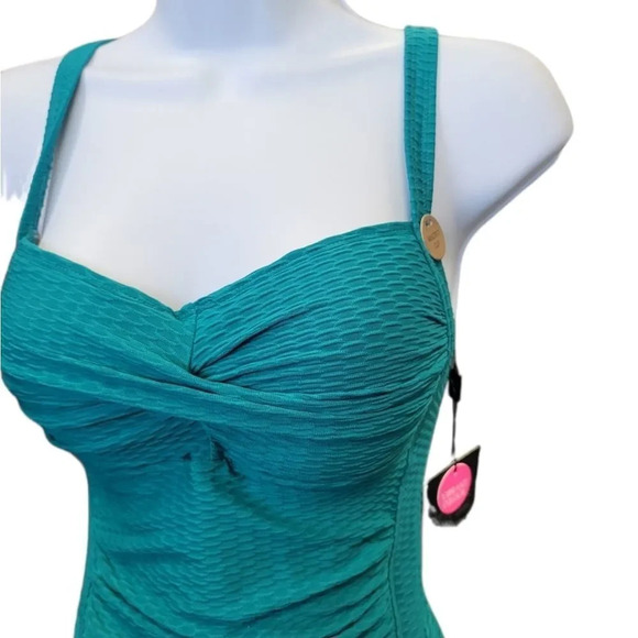 NIPTUCK Omega Teal Texture Joanne Twist Front Design Tummy Control One Piece - Picture 3 of 9